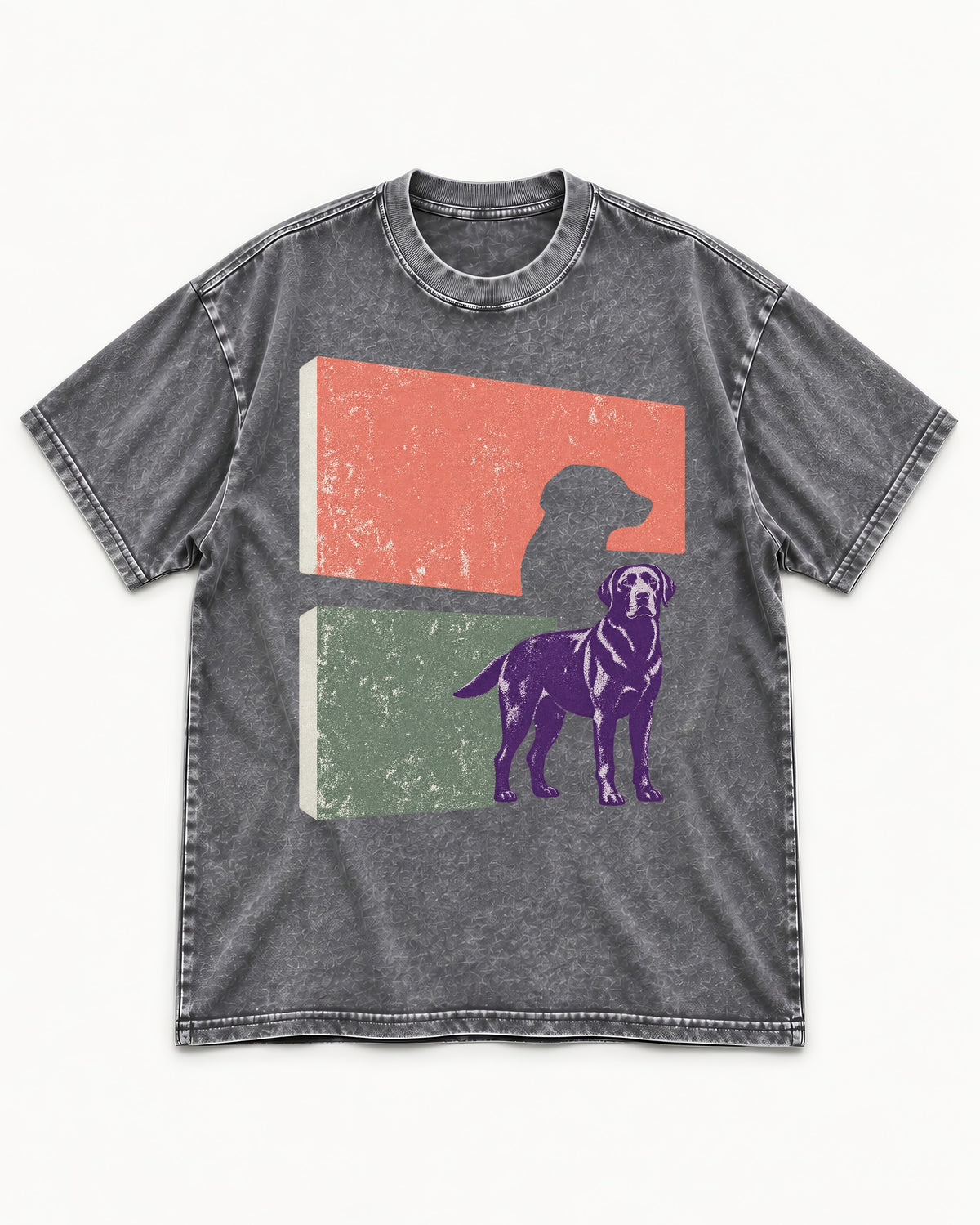 Labrador Retriever Field Test Brutalist Panels Graphic Washed Tee in Gray, flat lay product photo