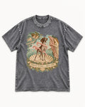 German Shorthaired Pointer Arrived Without A Dress Code Birth Of Venus Graphic Washed Tee in Gray, flat lay product photo