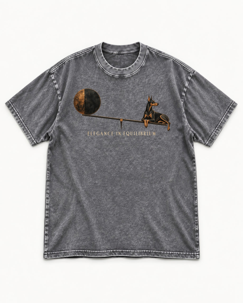 Doberman Elegance in Equilibrium Balance Graphic Washed Tee in Gray, flat lay product photo