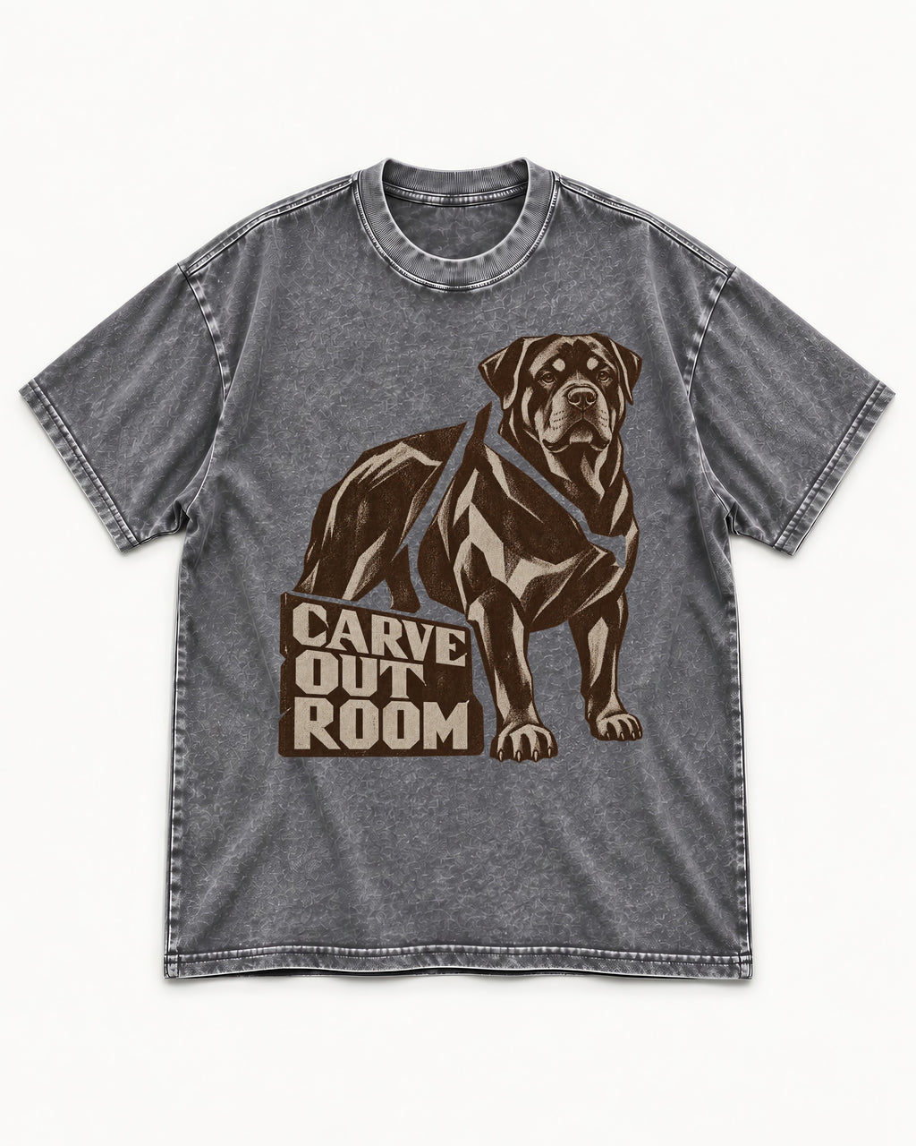 Carve Out Room for Rottweiler Washed Tee in Gray, flat lay product photo
