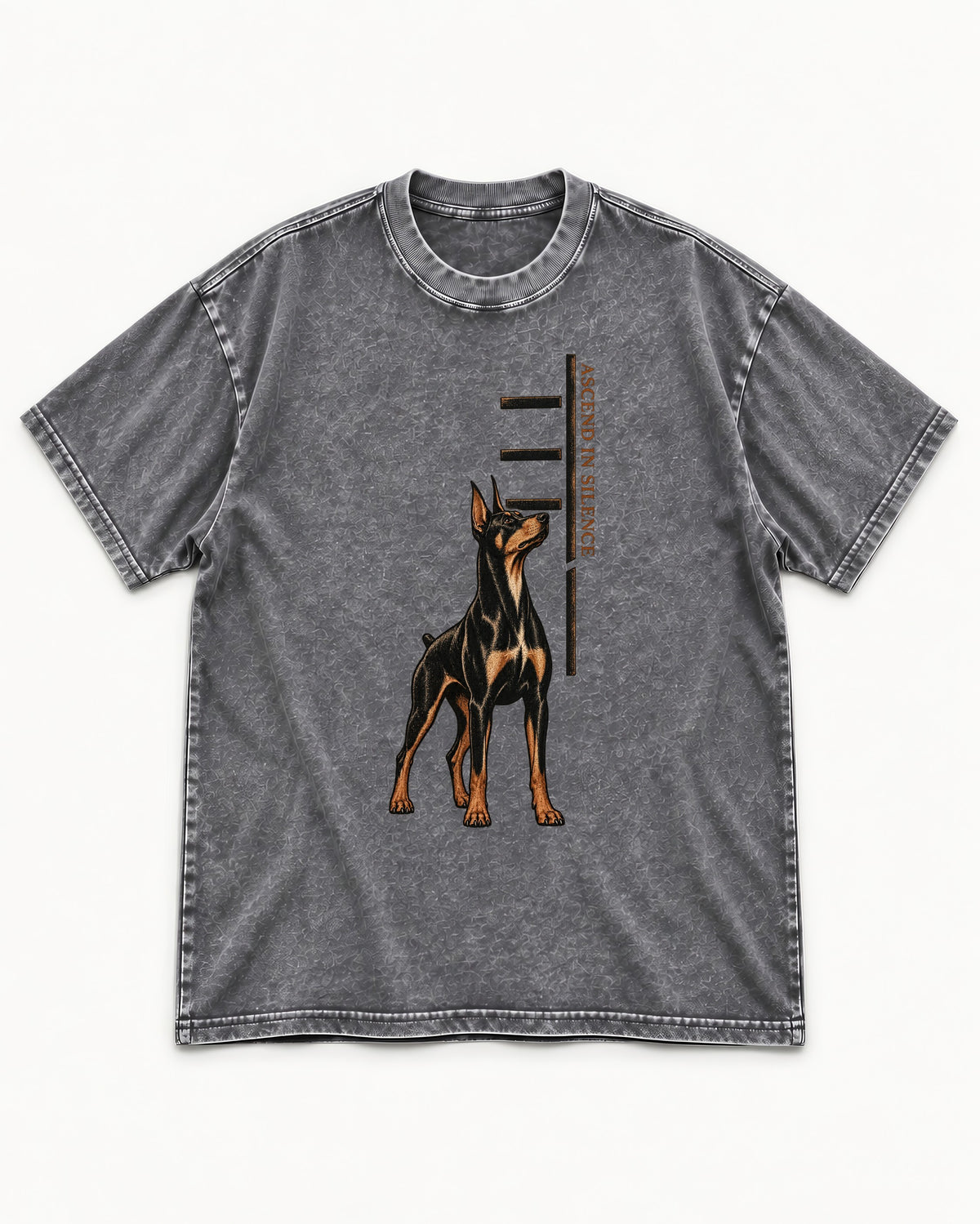 Doberman Ascend in Silence Washed Tee in Gray, flat lay product photo
