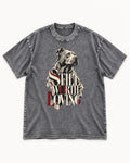 Pitbull Still Worth Loving Torn Poster Portrait Graphic Washed Tee in Gray, flat lay product photo
