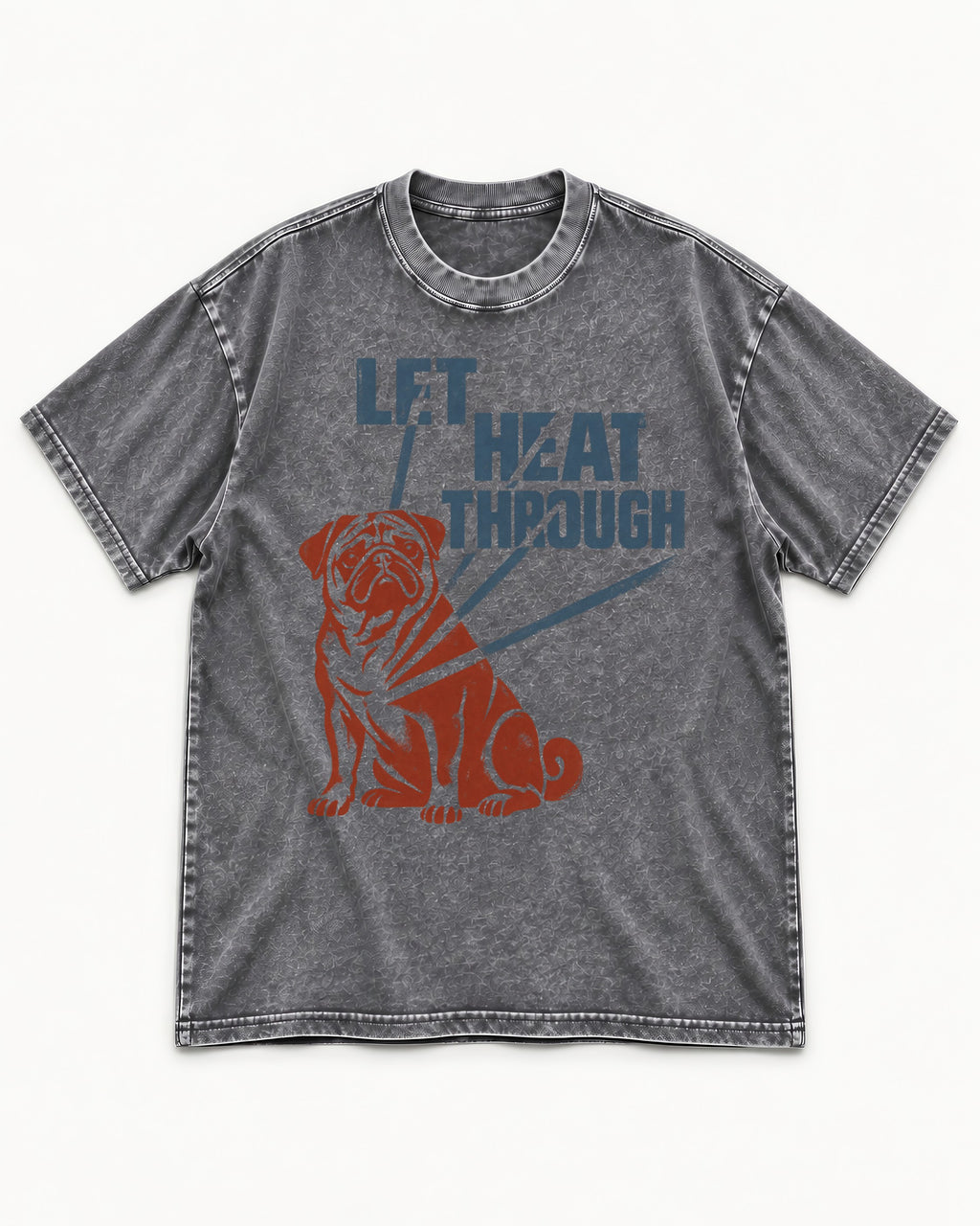 Let the Pug Through Washed Tee in Gray, flat lay product photo