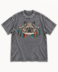 Frenchie Sploot Press Graphic Washed Tee in Gray, flat lay product photo