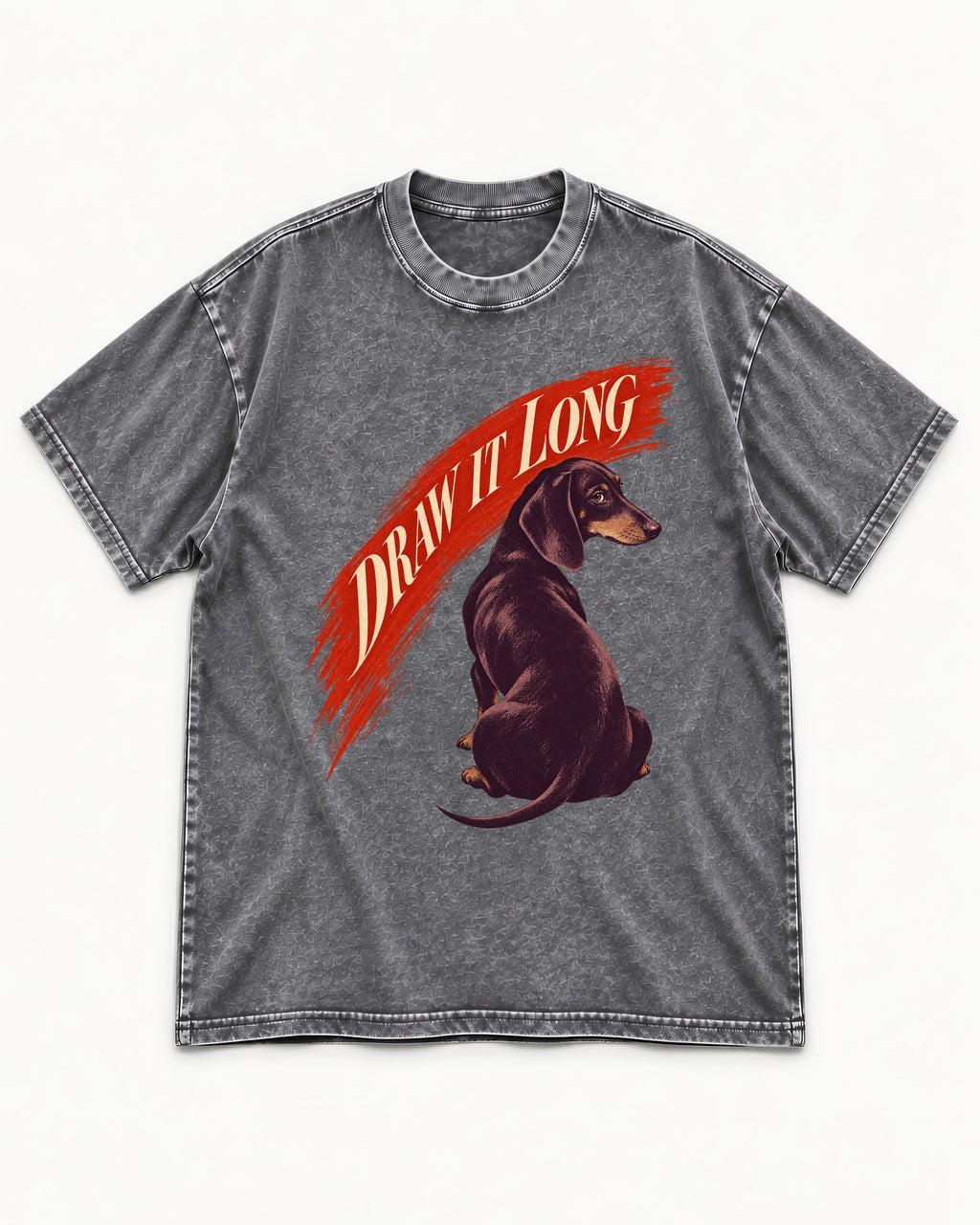 Draw It Long Dachshund Washed Tee in Gray, flat lay product photo