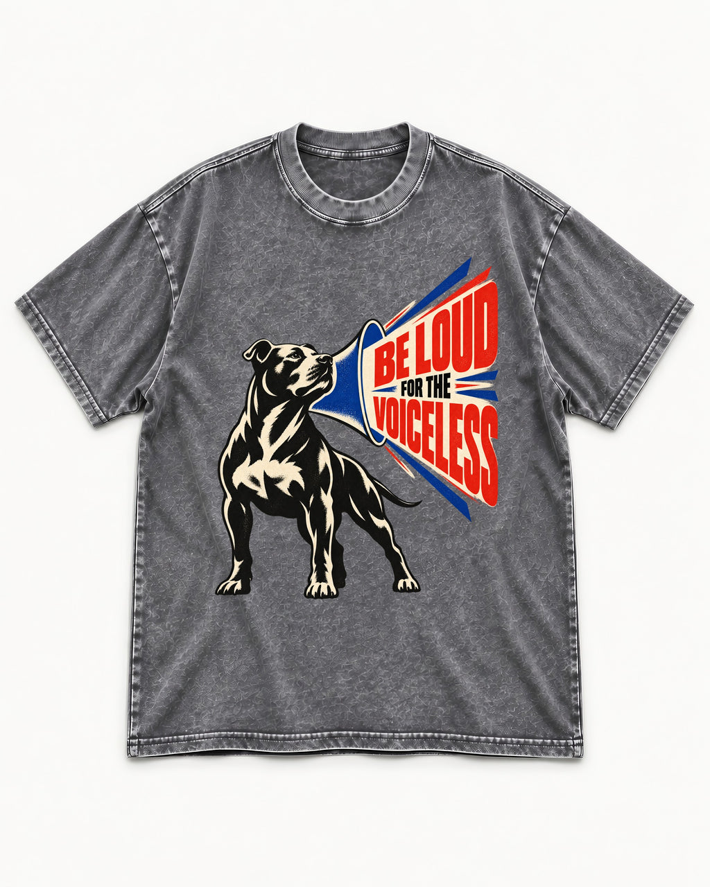 Pitbull For the Voiceless Washed Tee in Gray, flat lay product photo