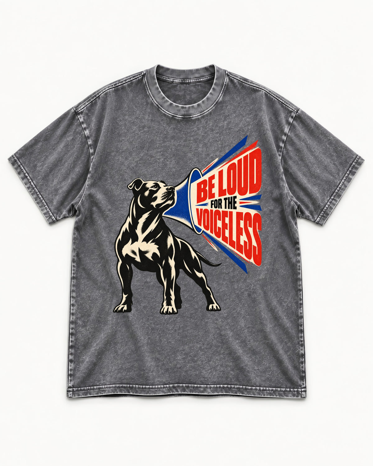 Pitbull For the Voiceless Washed Tee in Gray, flat lay product photo