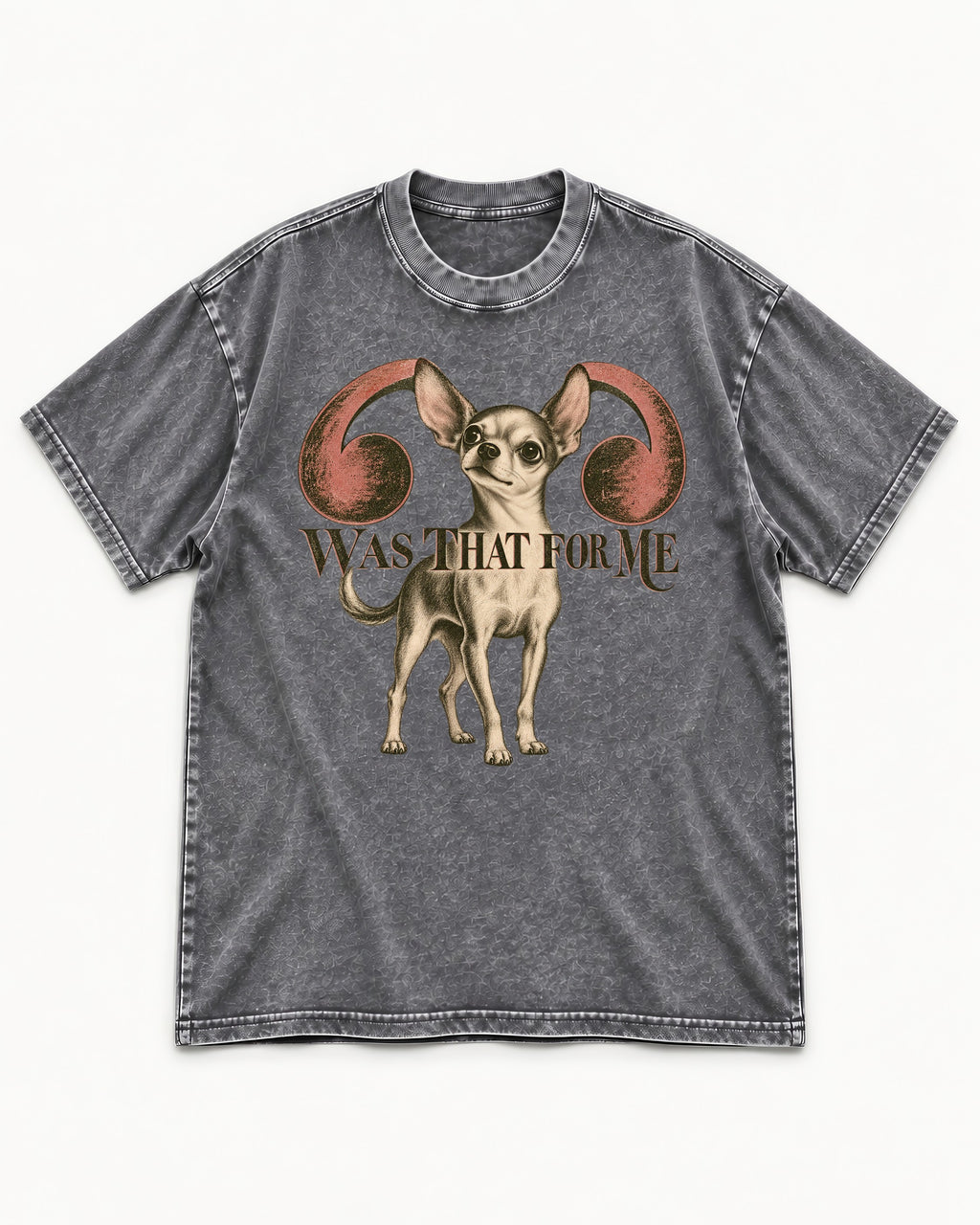 Chihuahua Was That for Me Washed Tee in Gray, flat lay product photo
