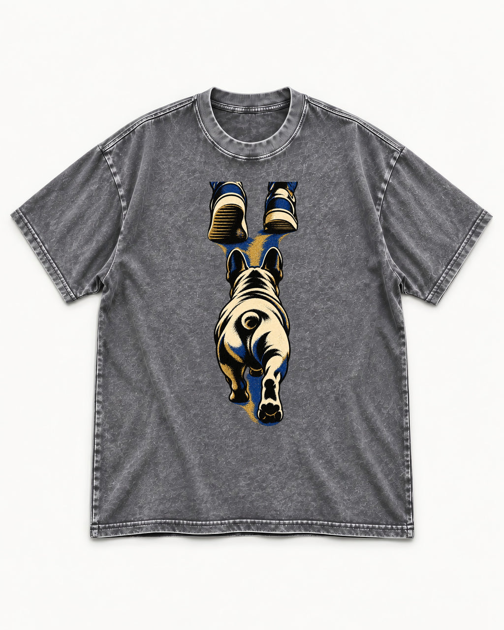 Frenchie Wherever I Go Washed Tee in Gray, flat lay product photo
