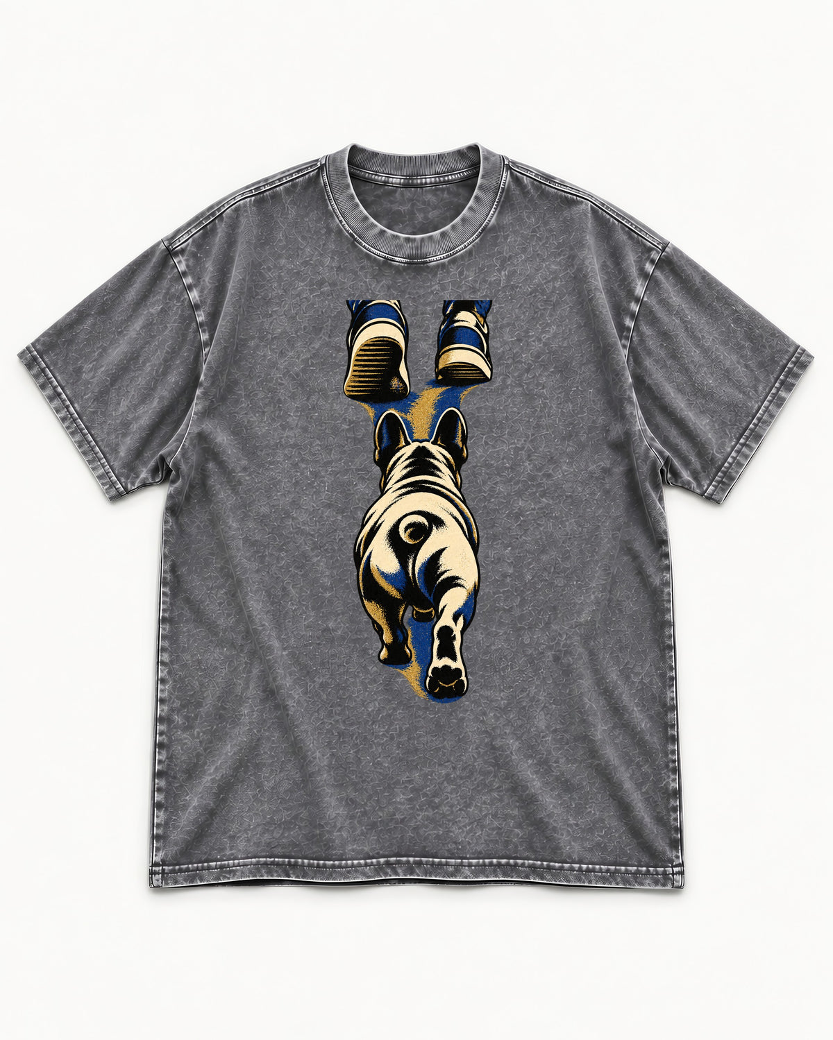 Frenchie Wherever I Go Washed Tee in Gray, flat lay product photo