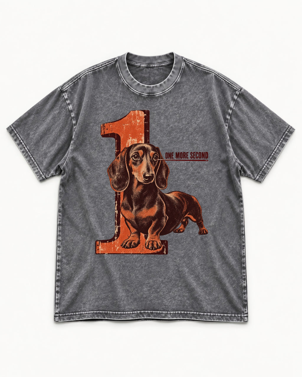 One More Second Dachshund Washed Tee in Gray, flat lay product photo