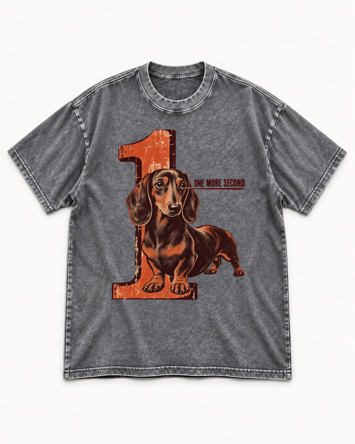 One More Second Dachshund Washed Tee in Gray, flat lay product photo