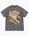 Divine Timing Still Loading Creation Scene Golden Retriever Graphic Washed Tee in Gray, flat lay product photo