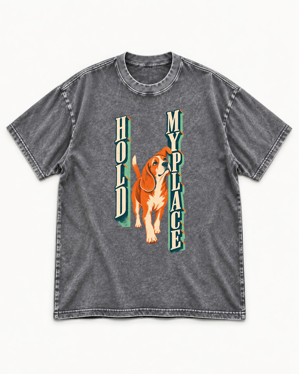 Vintage Beagle Hold My Place Washed Tee in Gray, flat lay product photo