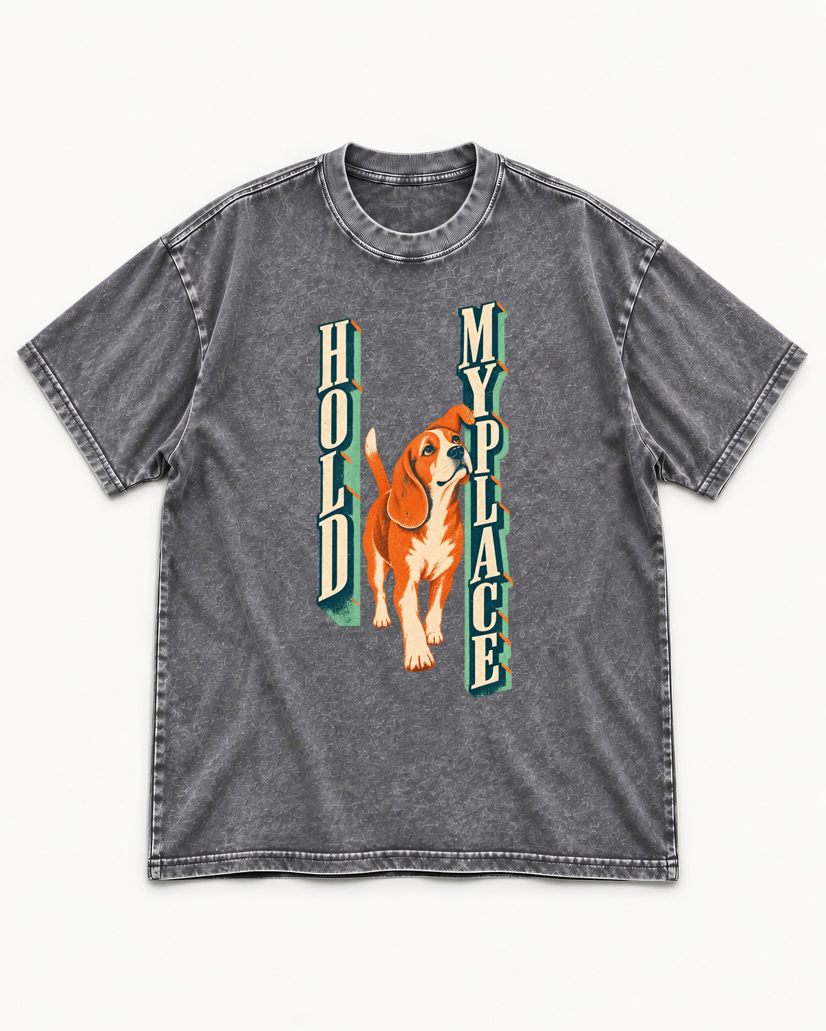 Vintage Beagle Hold My Place Washed Tee in Gray, flat lay product photo