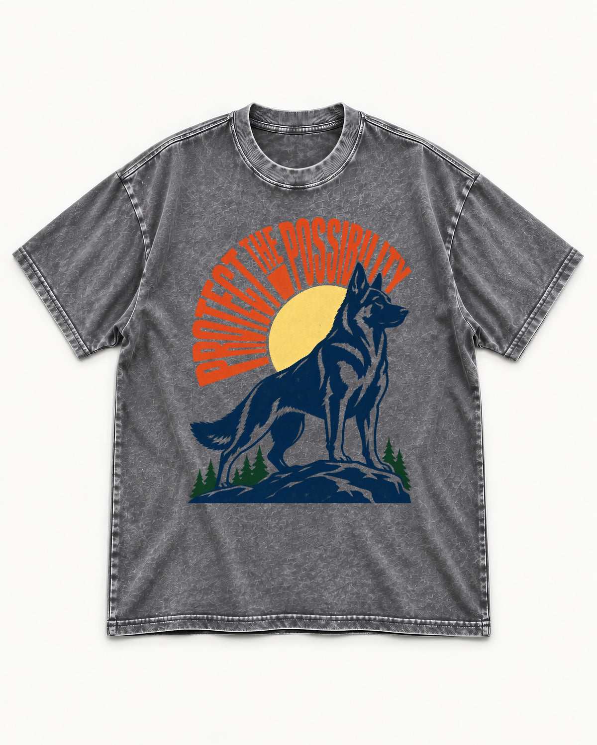 German Shepherd Dog Protect the Possibility Washed Tee in Gray, flat lay product photo