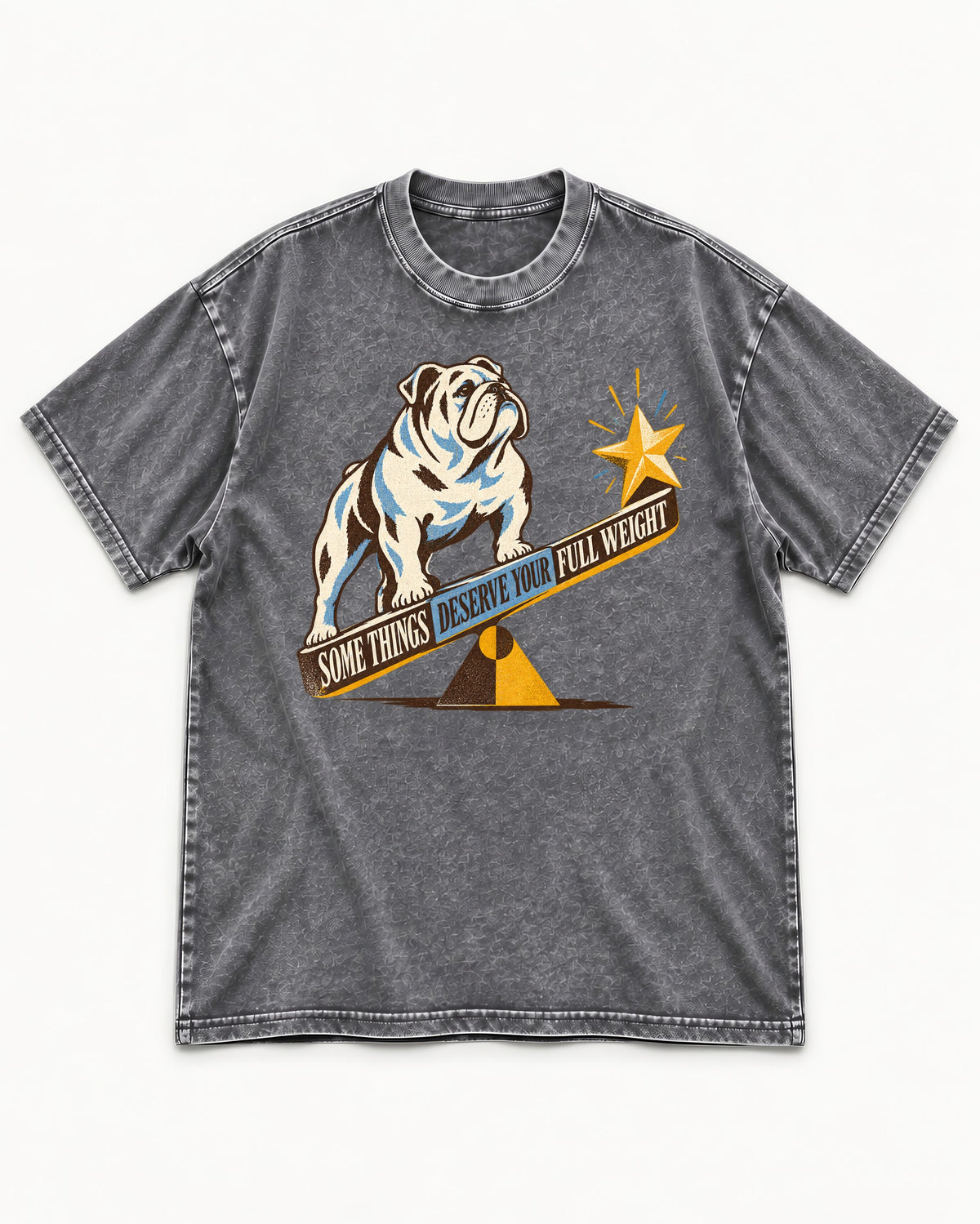 Some Things Deserve Your Full Weight English Bulldog Graphic Washed Tee in Gray, flat lay product photo