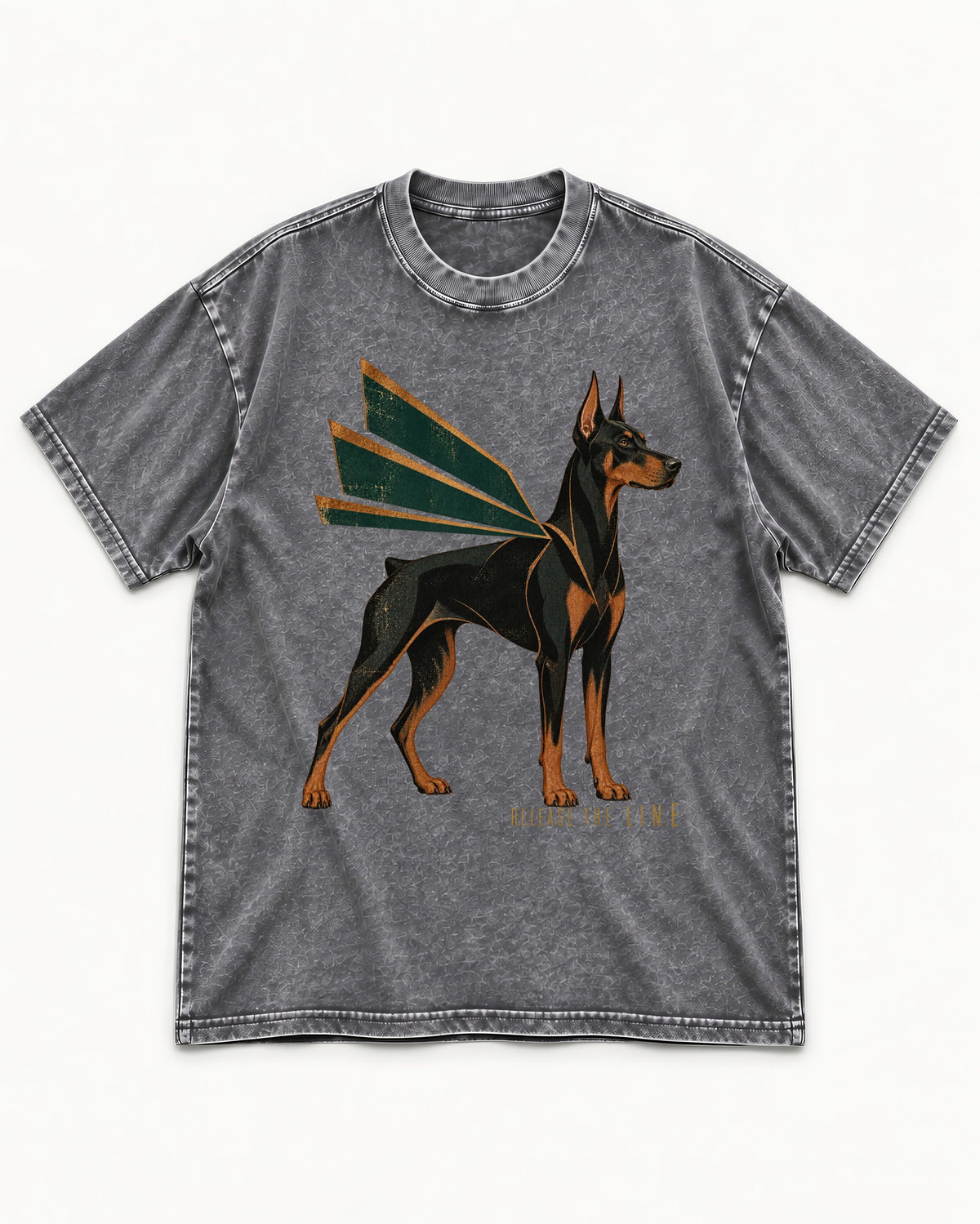 Release the Doberman Line Washed Tee in Gray, flat lay product photo