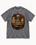 German Shorthaired Pointer Good Friends Bad Hands Poker Night Graphic Washed Tee in Gray, flat lay product photo