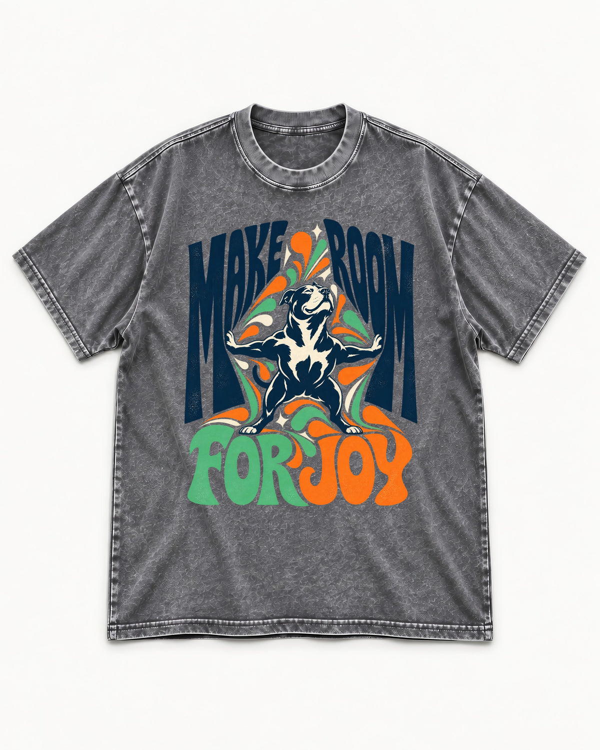 Pitbull Make Room for Joy Washed Tee in Gray, flat lay product photo