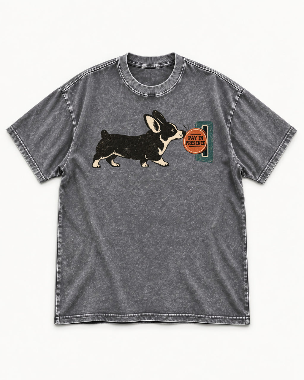 Corgi Pay in Presence Washed Tee in Gray, flat lay product photo