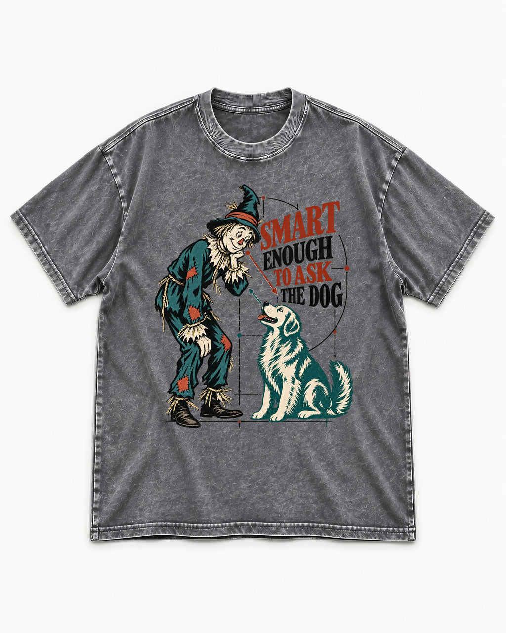 Ask the Golden Retriever Washed Tee in Gray, flat lay product photo