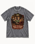 Yorkshire Terrier Trust the Hand Under the Table Poker Dogs Graphic Washed Tee in Gray, flat lay product photo