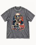 Frenchie I Want You to Bring Better Energy Recruitment Poster Graphic Washed Tee in Gray, flat lay product photo