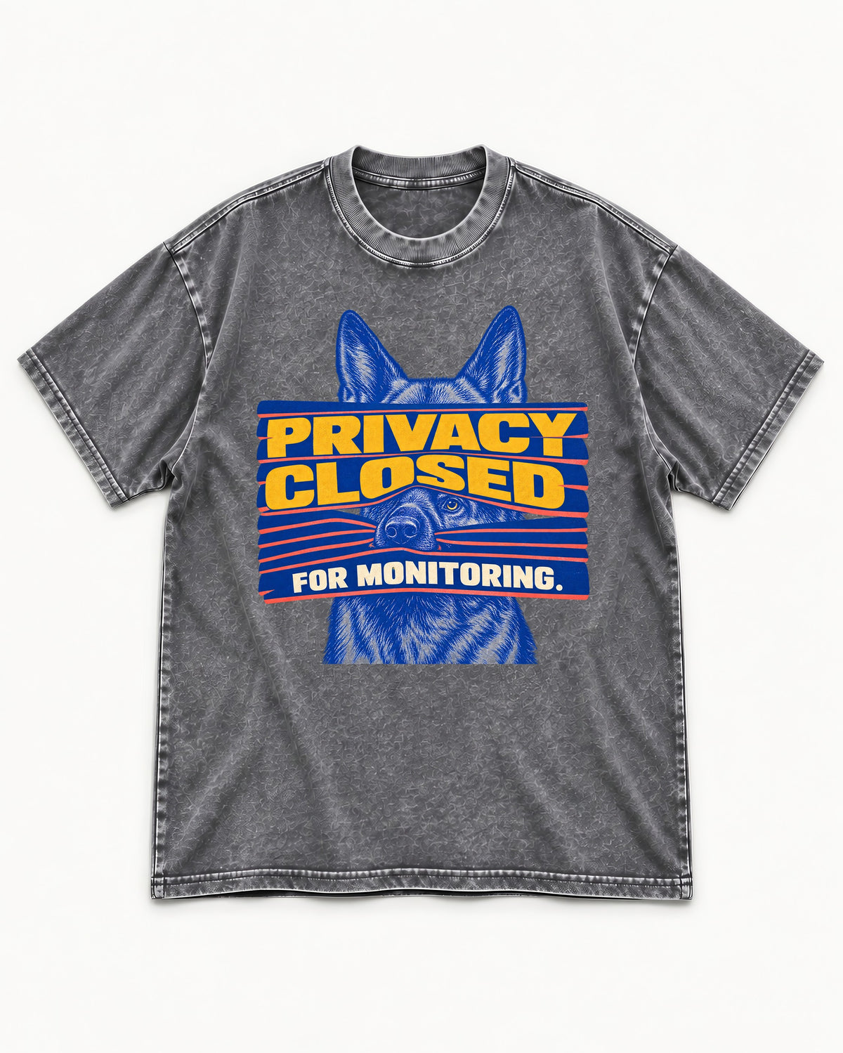 German Shepherd Dog Privacy Closed for Monitoring Washed Tee in Gray, flat lay product photo