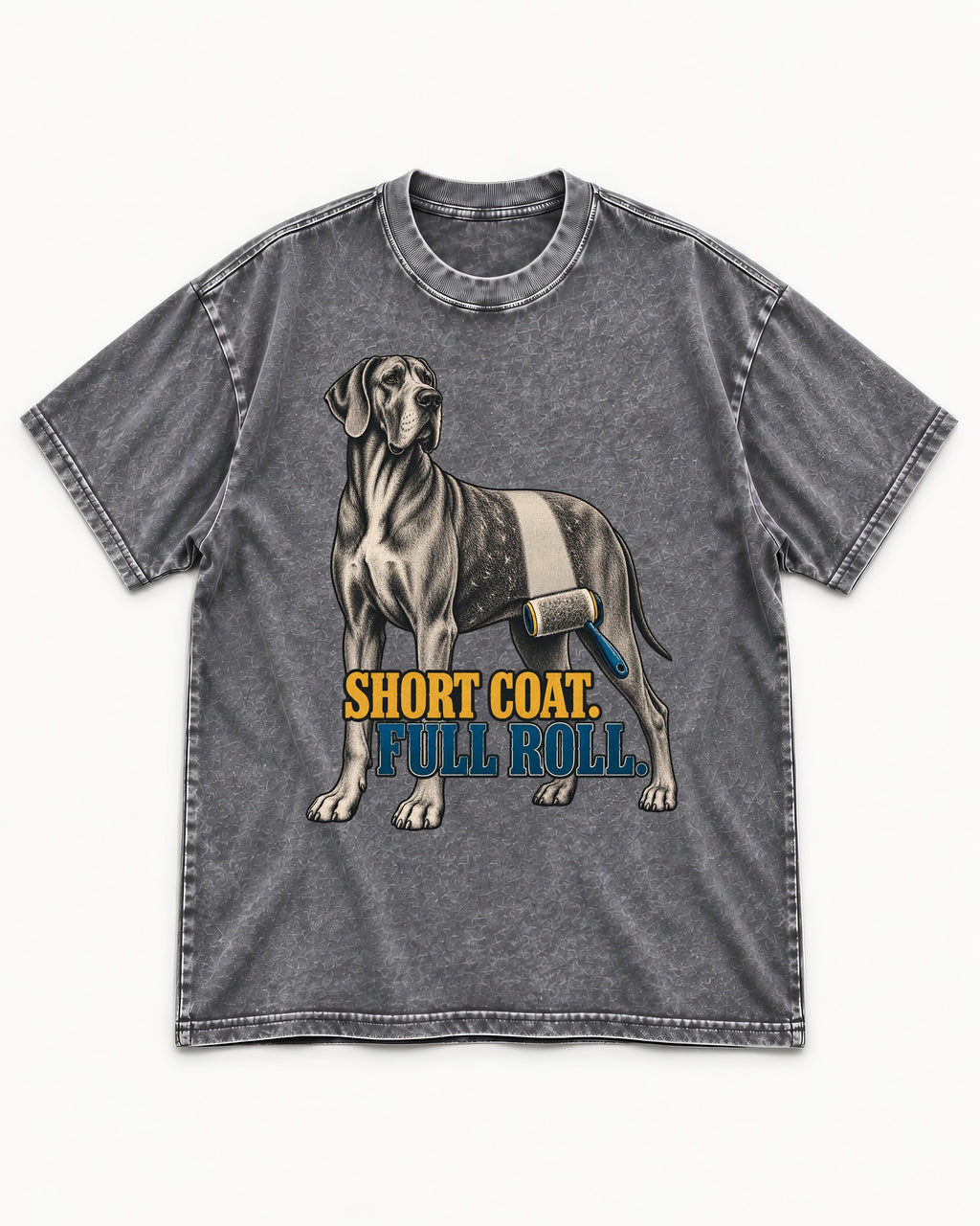 Short Coat Full Roll Great Dane Washed Tee in Gray, flat lay product photo