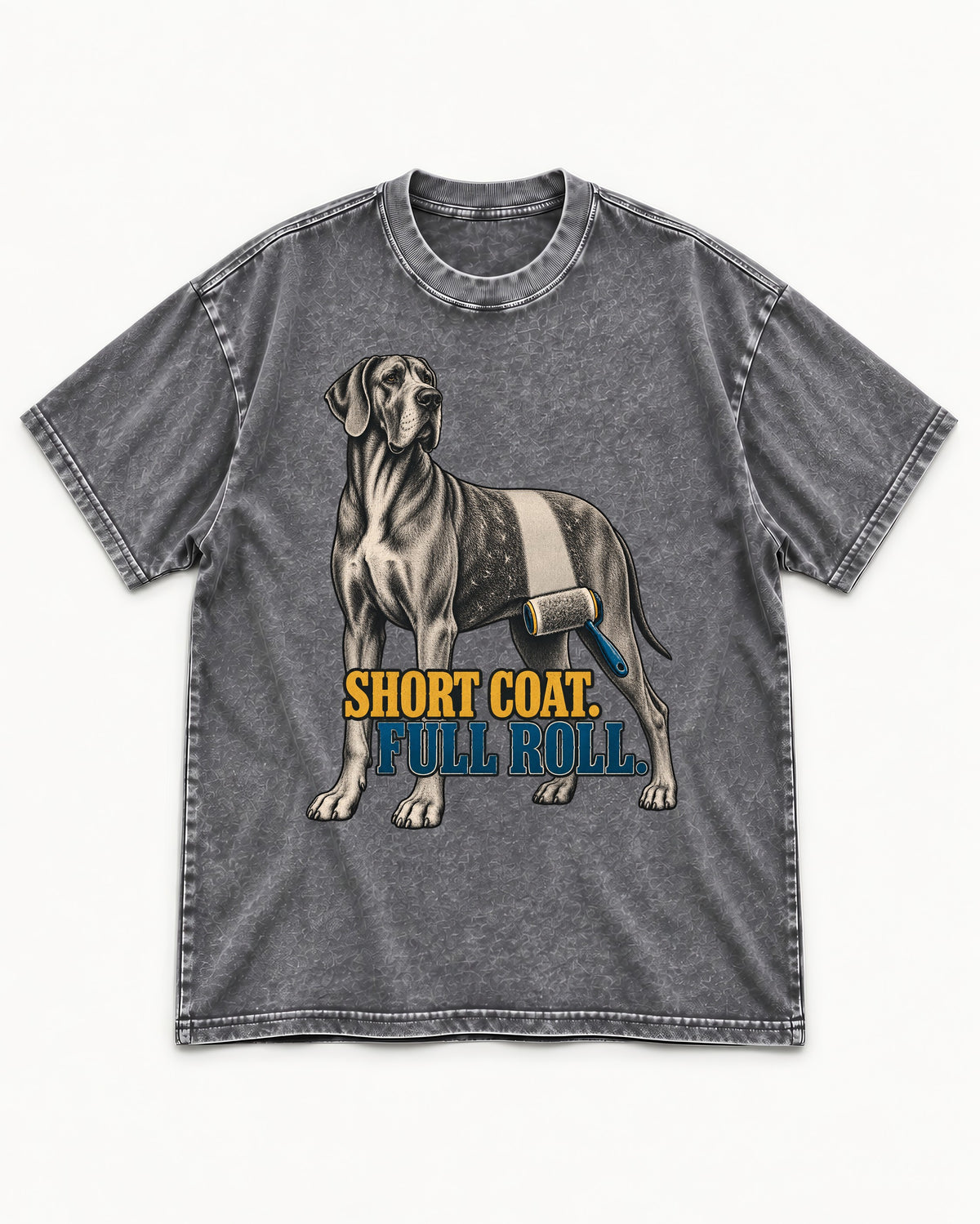Short Coat Full Roll Great Dane Washed Tee in Gray, flat lay product photo