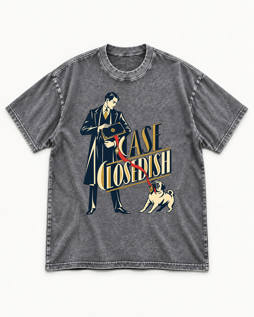 Case Closedish Pug Washed Tee in Gray, flat lay product photo