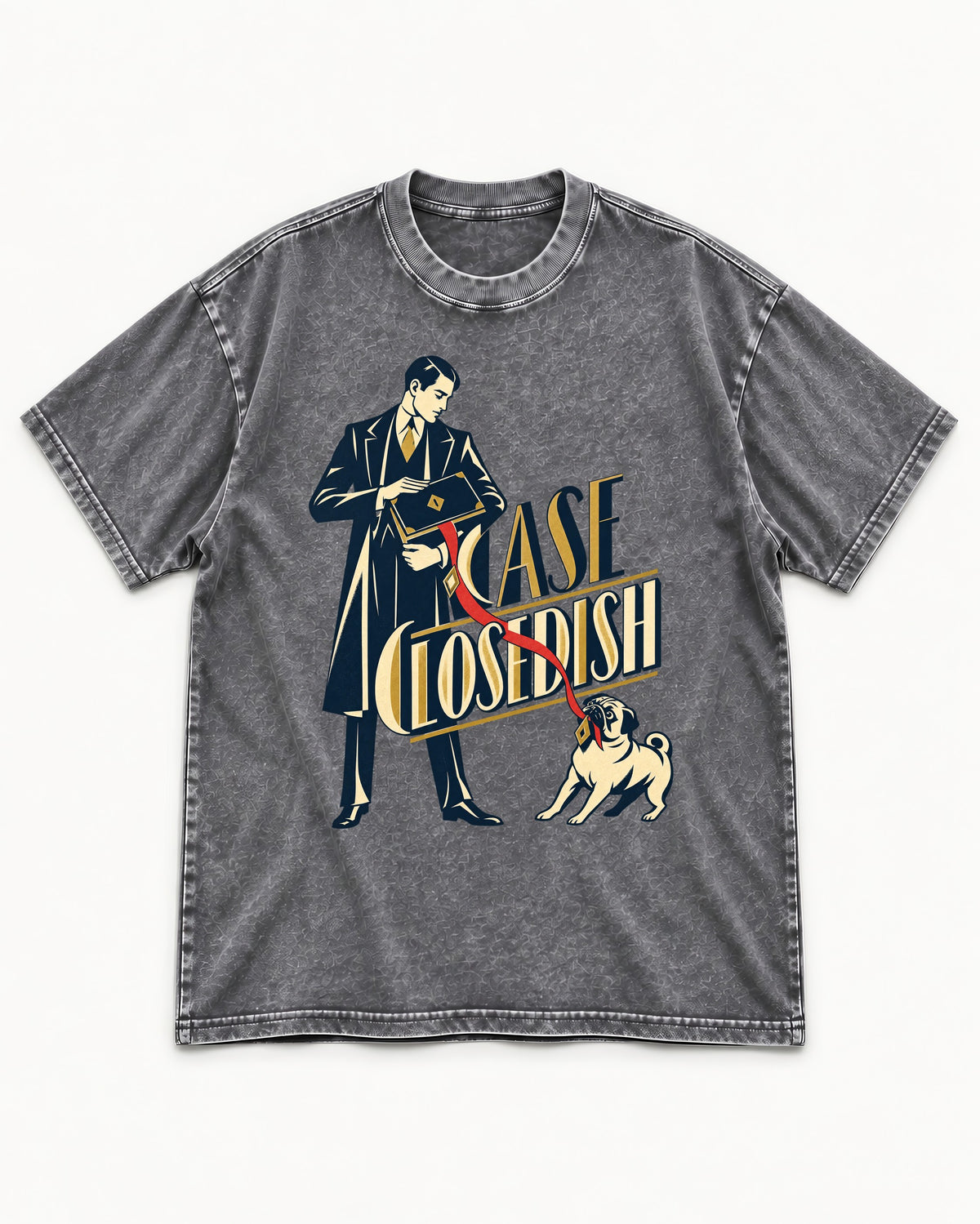 Case Closedish Pug Washed Tee in Gray, flat lay product photo