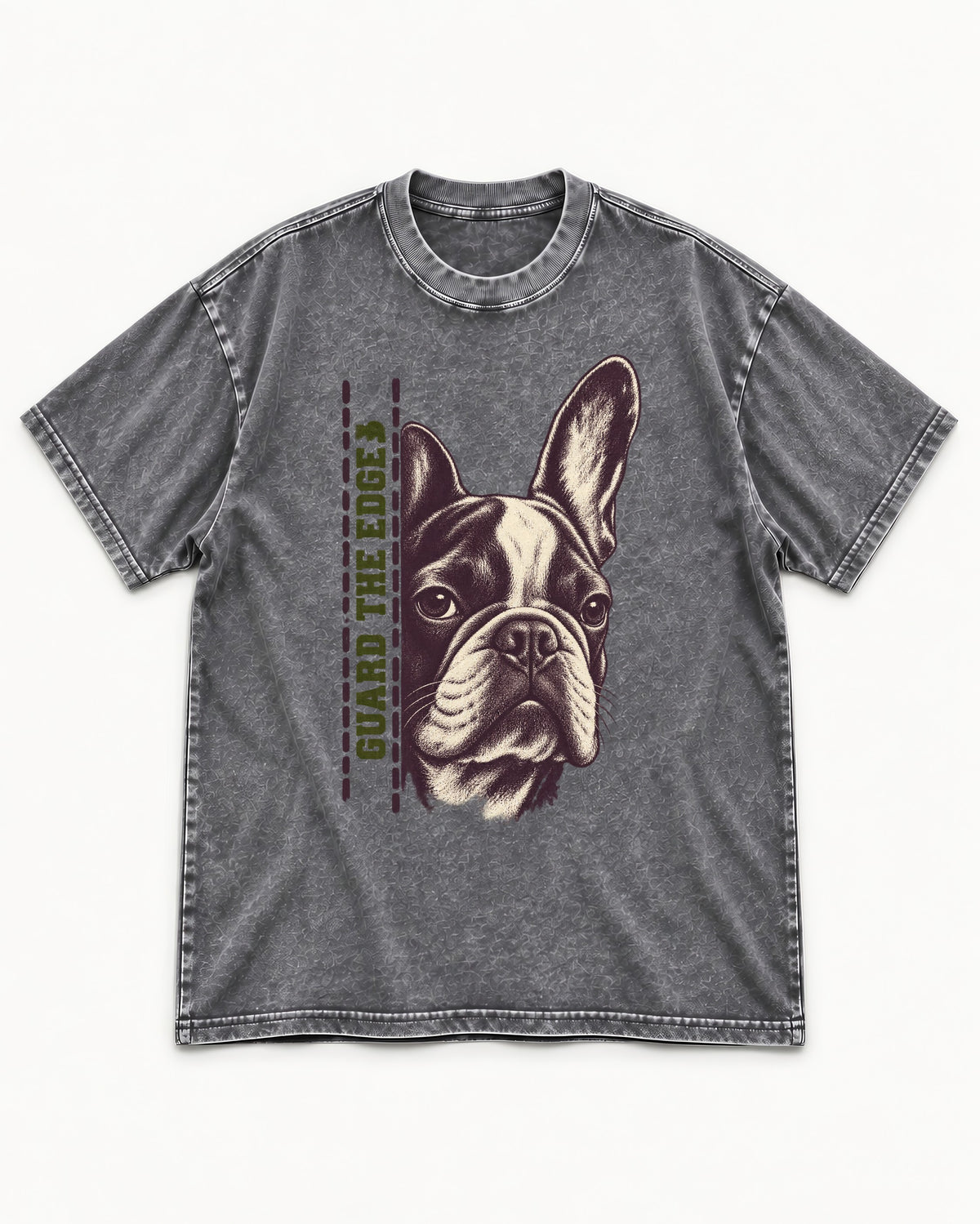 Frenchie Guard the Edge Washed Tee in Gray, flat lay product photo