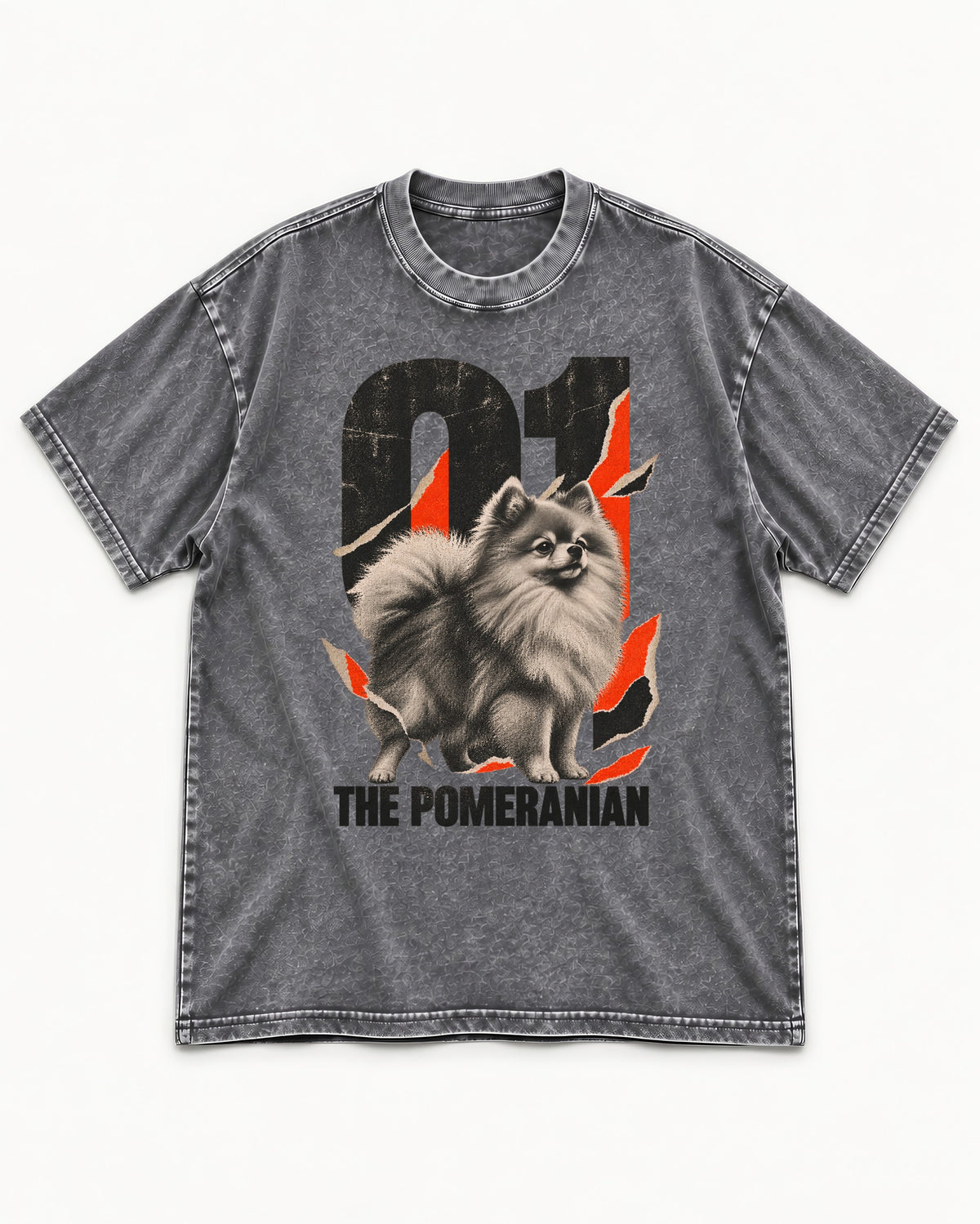 The Pomeranian Washed Tee in Gray, flat lay product photo