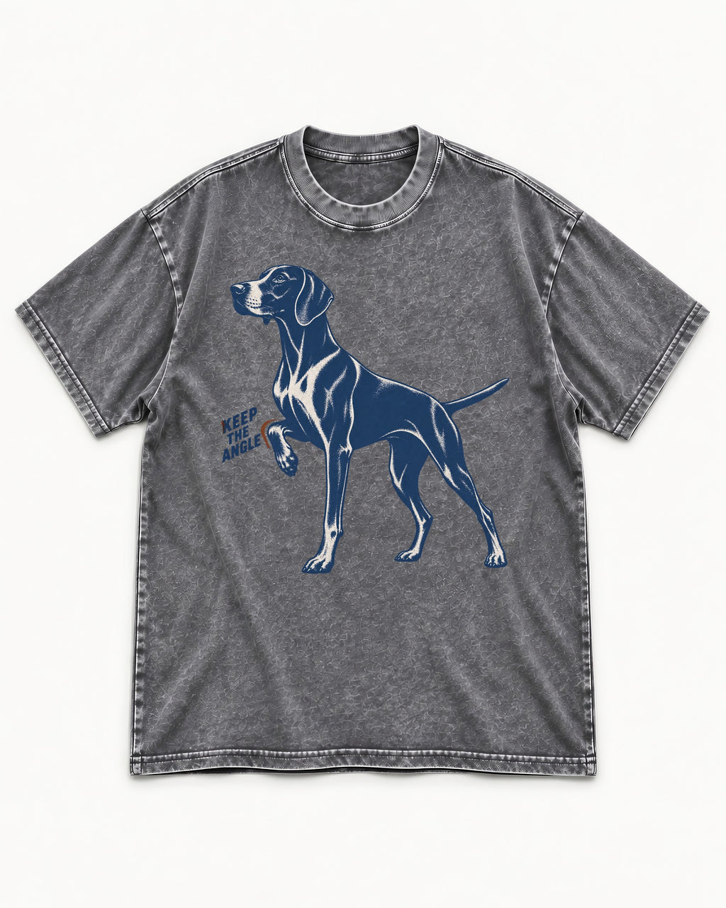 Keep the Angle German Shorthaired Pointer Washed Tee in Gray, flat lay product photo