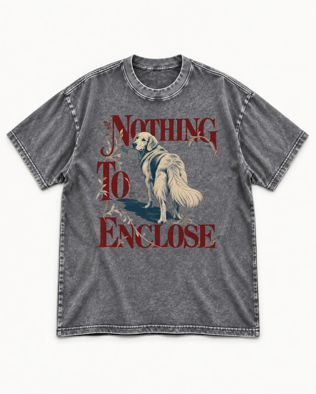 Golden Retriever Nothing to Enclose Washed Tee in Gray, flat lay product photo