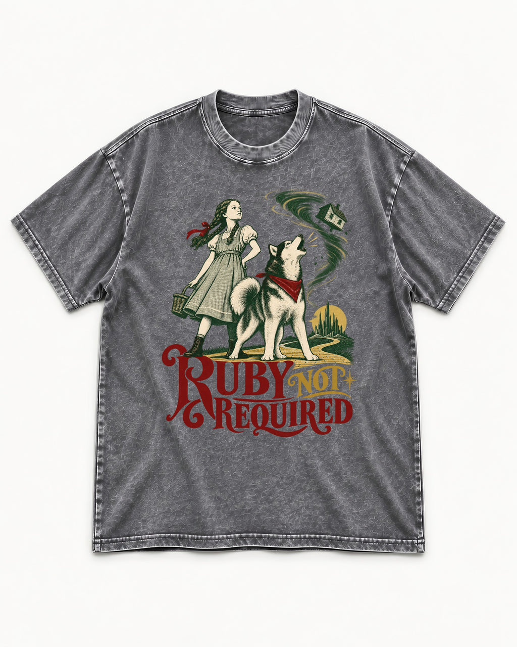 Ruby Not Required for Husky Washed Tee in Gray, flat lay product photo