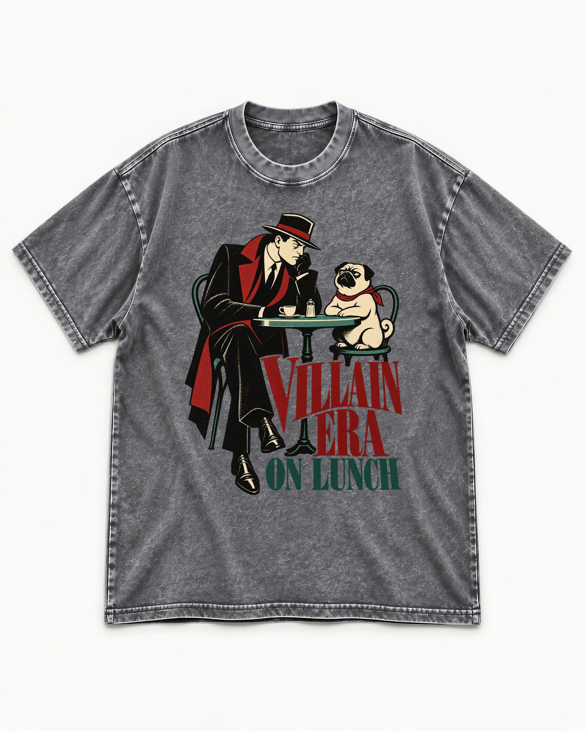 Pug Villain Era Washed Tee in Gray, flat lay product photo