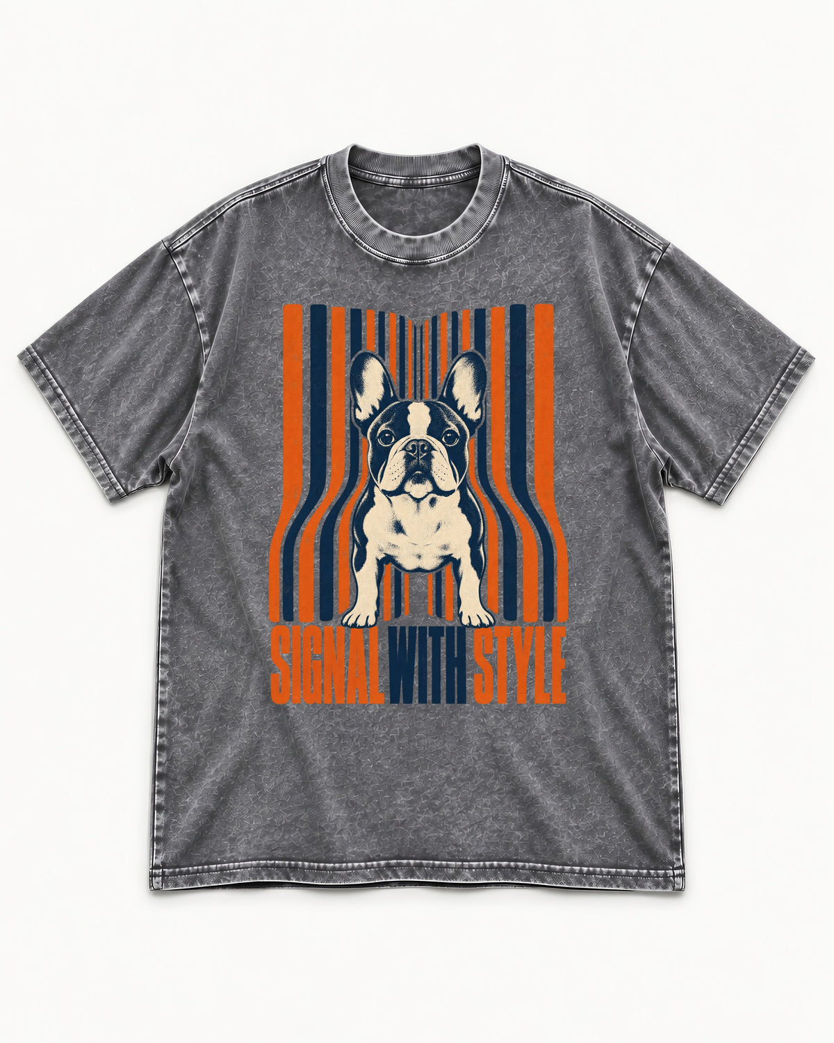 Frenchie Signal Washed Tee in Gray, flat lay product photo