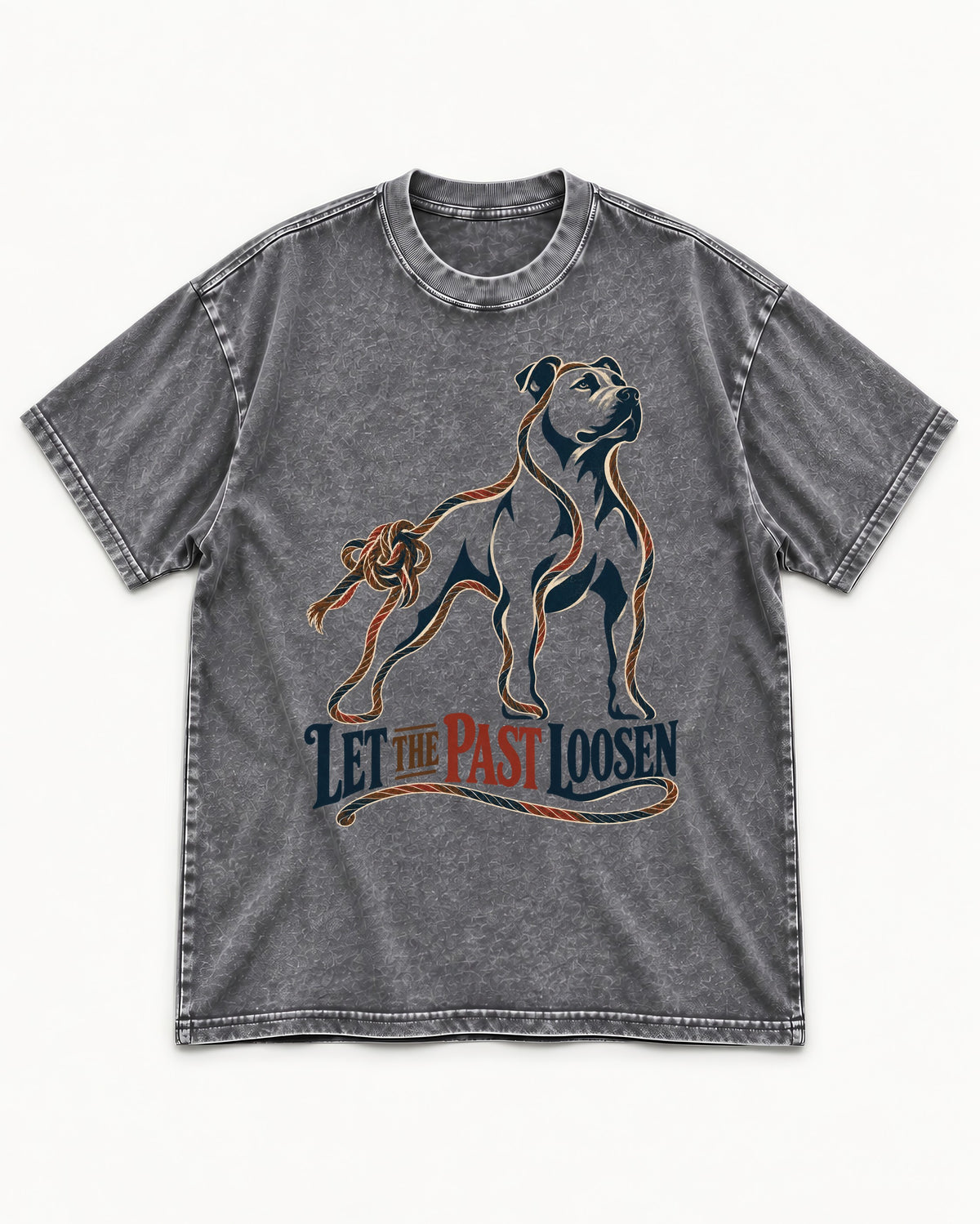 Pitbull Let the Past Loosen Washed Tee in Gray, flat lay product photo