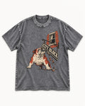 English Bulldog City Block Breaking Sign Graphic Washed Tee in Gray, flat lay product photo