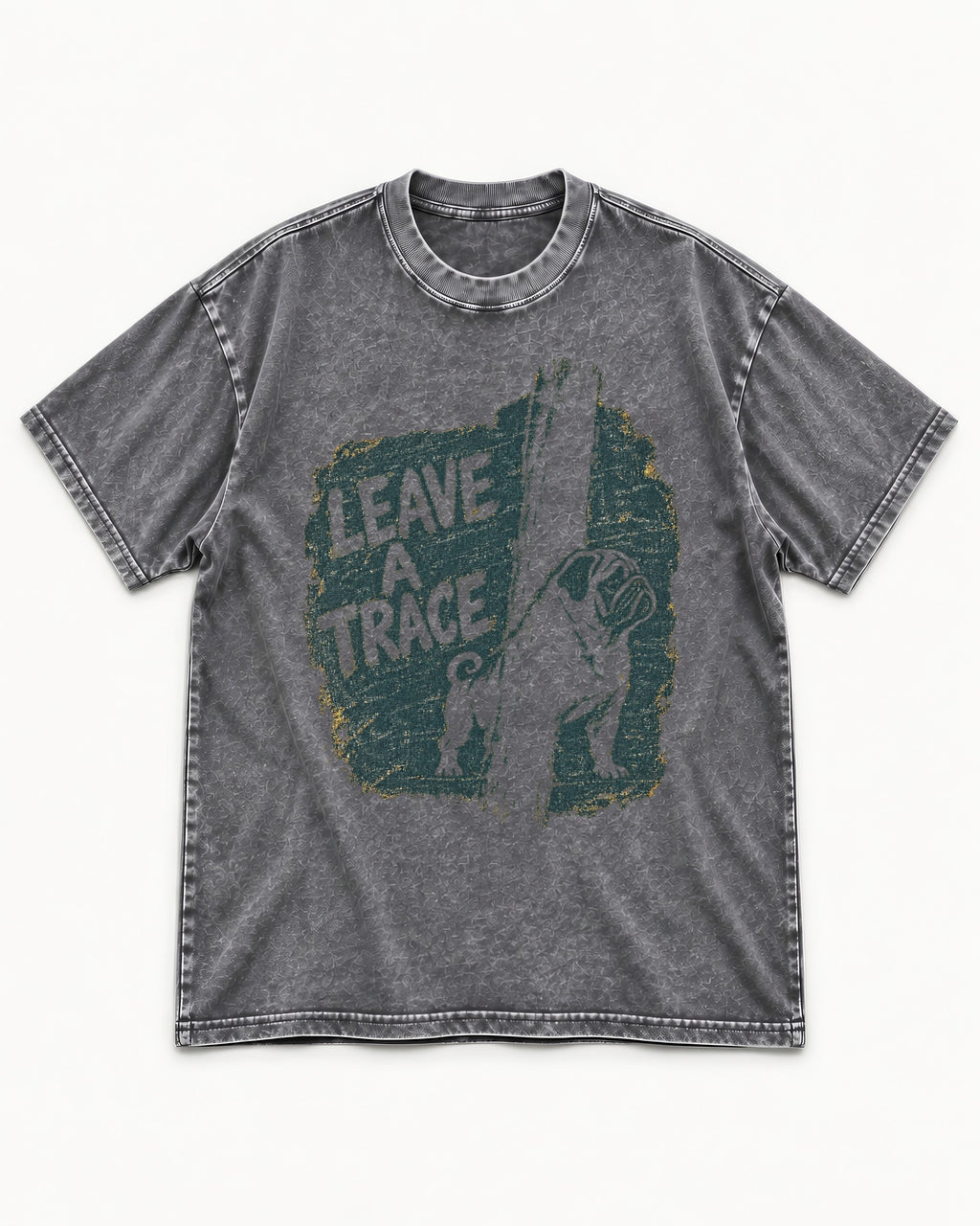 Pug Leaves a Trace Washed Tee in Gray, flat lay product photo