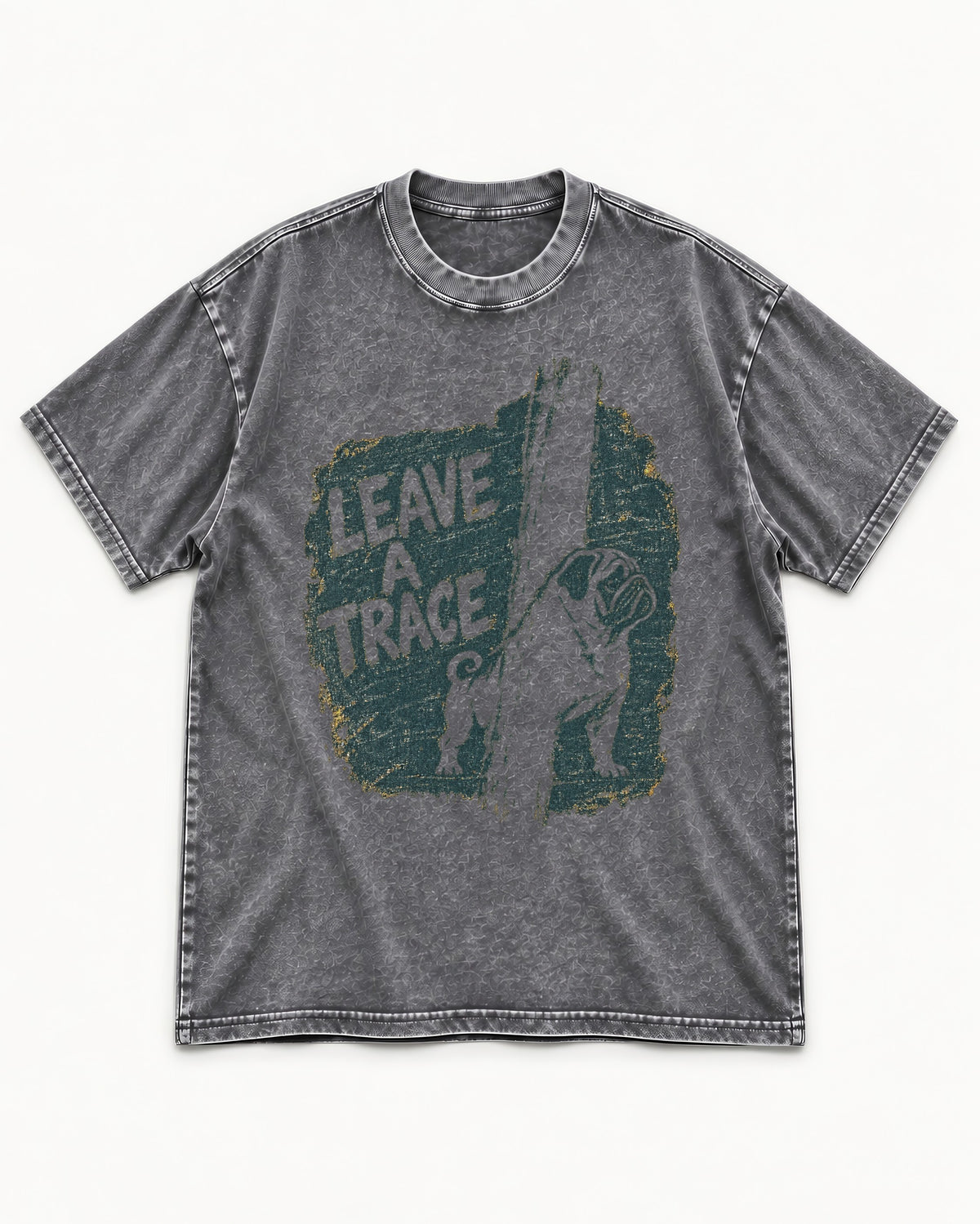 Pug Leaves a Trace Washed Tee in Gray, flat lay product photo