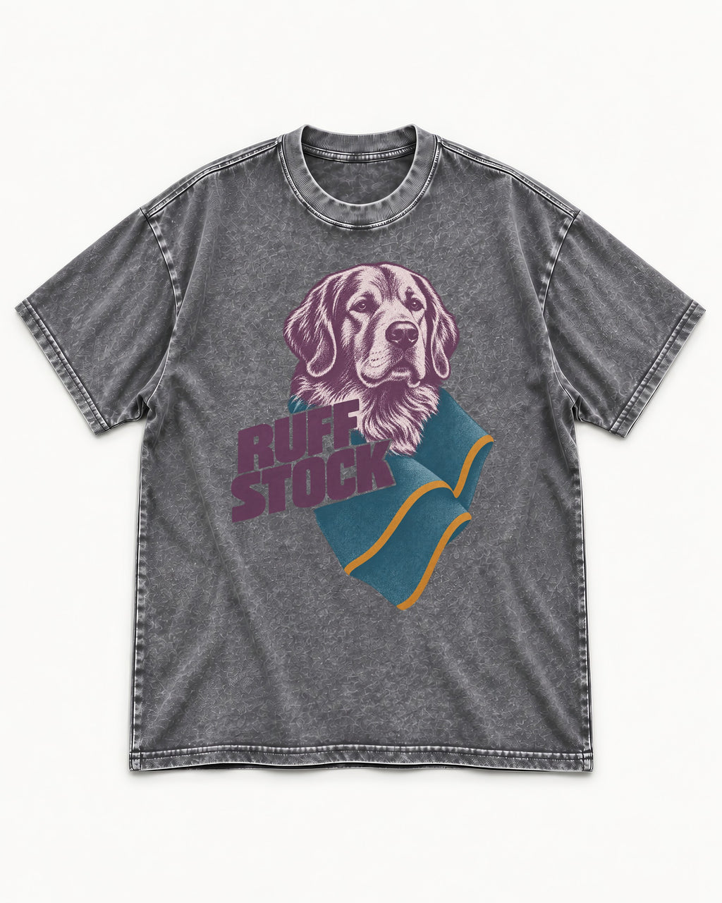Golden Retriever Ruff Stock Washed Tee in Gray, flat lay product photo