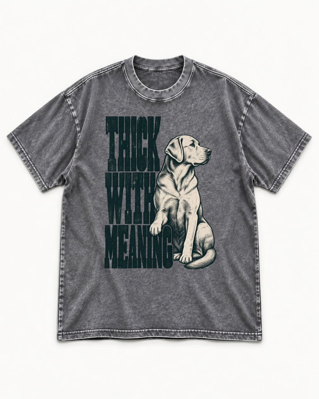 Thick with Meaning Labrador Retriever Washed Tee in Gray, flat lay product photo