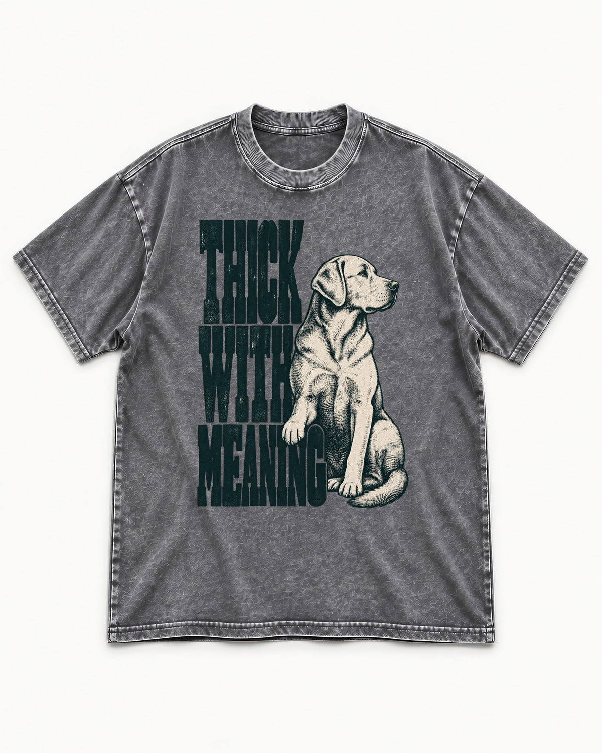Thick with Meaning Labrador Retriever Washed Tee in Gray, flat lay product photo