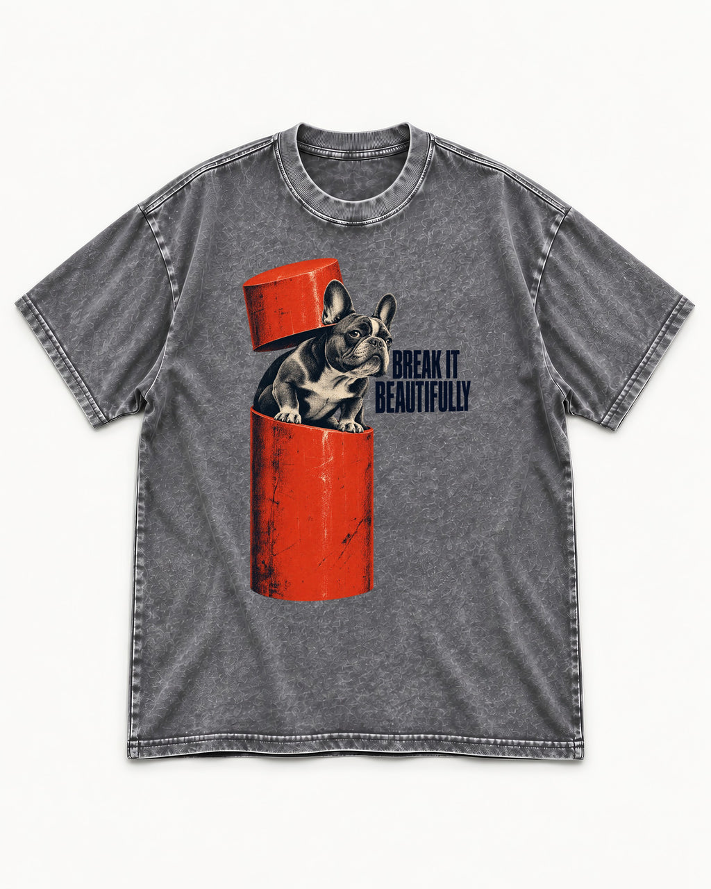 Frenchie Break It Beautifully Washed Tee in Gray, flat lay product photo