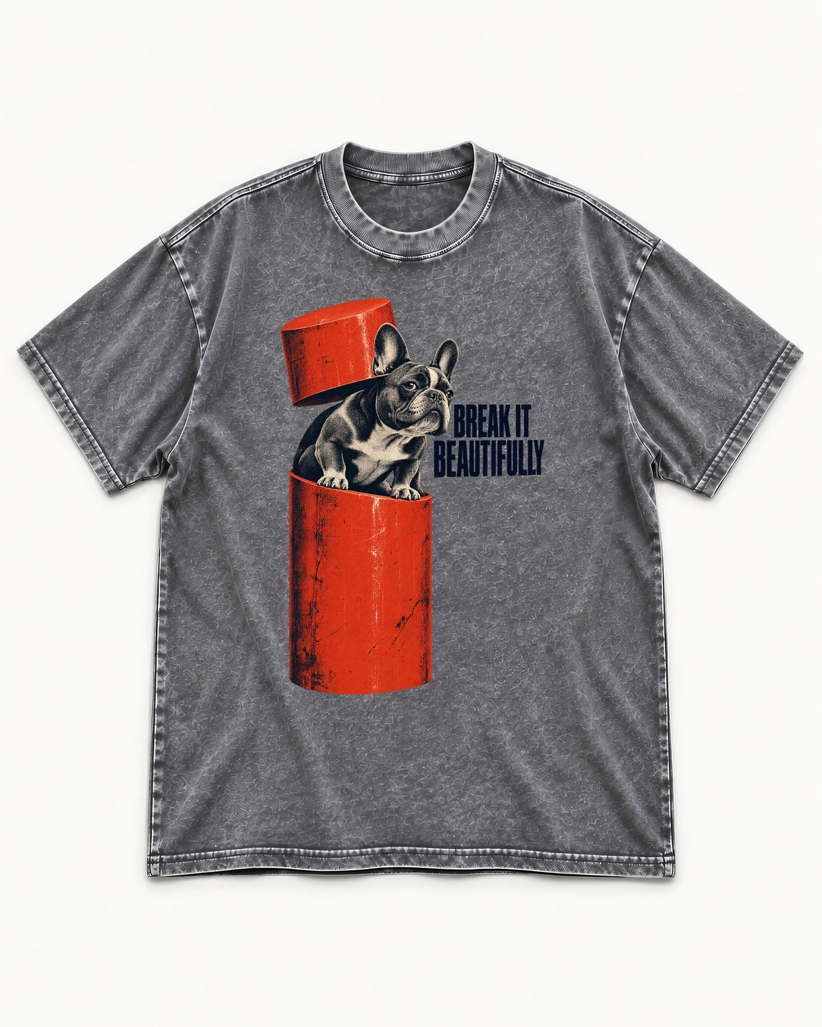 Frenchie Break It Beautifully Washed Tee in Gray, flat lay product photo