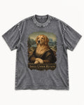 Smile Under Review Renaissance Portrait Golden Retriever Graphic Washed Tee in Gray, flat lay product photo